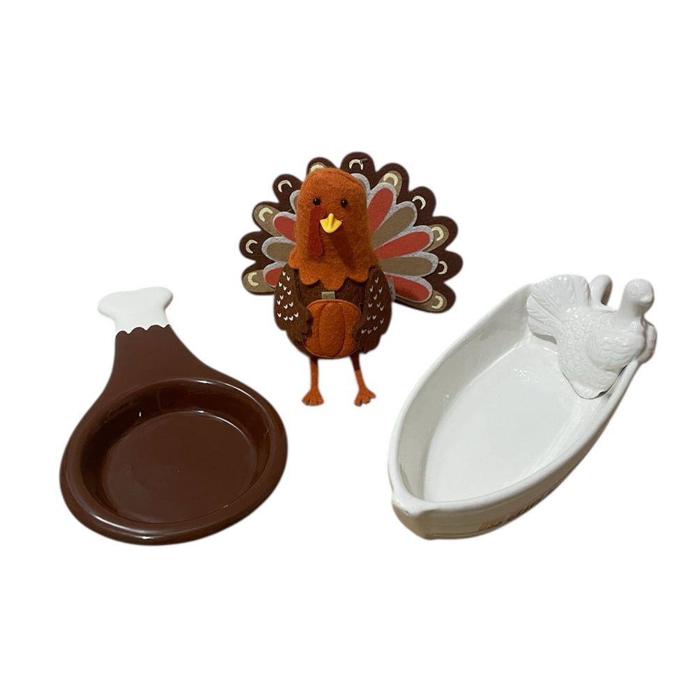 Thanksgiving Bundle of Turkey Decor, Gravy Boat, and Turkey Leg Spoon Rest